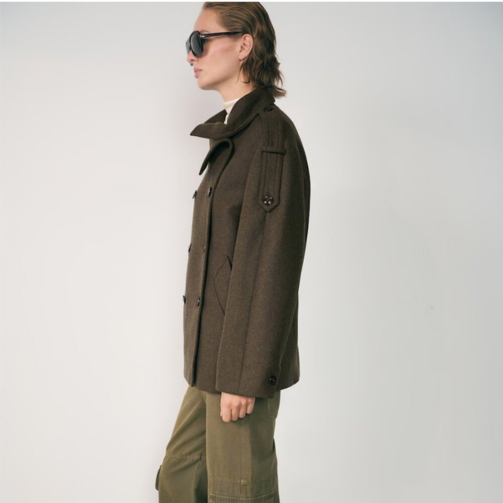Mango Double-Breasted Green Wool Coat - Picture 3 of 15